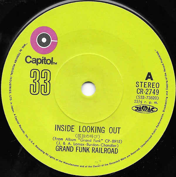 Grand Funk Railroad - Inside Looking Out (Vinyl, 7", 33 ⅓ RPM, Single, Stereo) Very Good (VG) / Good (G)