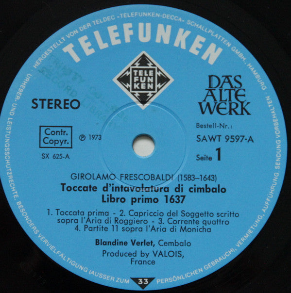 Girolamo Frescobaldi - Toccate Di Cimbalo (Vinyl, LP, Stereo) Very Good Plus (VG+) / Very Good Plus (VG+)