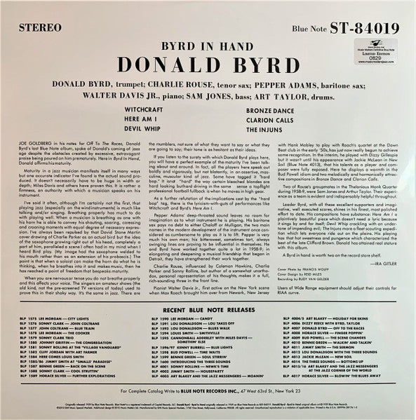 Donald Byrd - Byrd In Hand (2xVinyl, 12", 45 RPM, Limited Edition, Numbered, Reissue, Remastered, Stereo) Very Good Plus (VG+) / Near Mint (NM or M-)