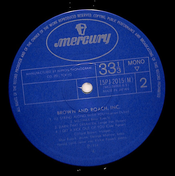 Clifford Brown And Max Roach - Brown And Roach Incorporated (Vinyl, LP, Album, Reissue, Mono) Very Good Plus (VG+) / Very Good Plus (VG+)