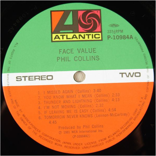 Phil Collins - Face Value (Vinyl, LP, Album, Stereo) Very Good Plus (VG+) / Very Good Plus (VG+)
