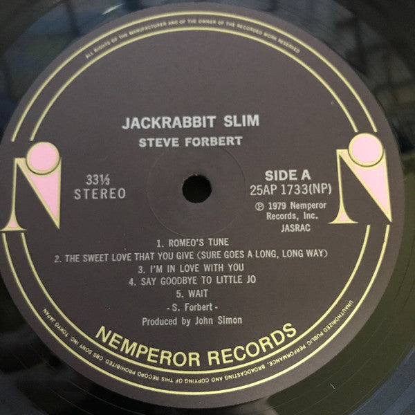 Steve Forbert - Jackrabbit Slim (Vinyl, LP, Stereo) Very Good Plus (VG+) / Very Good Plus (VG+)