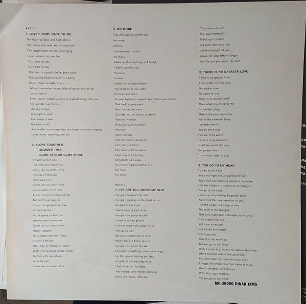 Dinah Washington - Dinah Jams (Vinyl, LP, Album, Reissue, Mono)