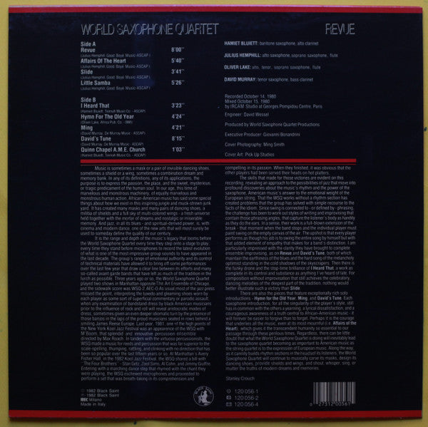 World Saxophone Quartet - Revue (Vinyl, LP, Album, Reissue) Very Good Plus (VG+) / Very Good Plus (VG+)