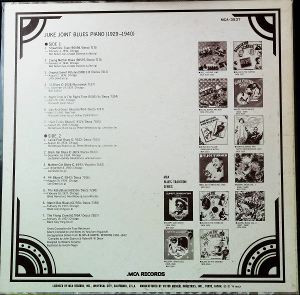 Various - Juke Joint Blues Piano 1929-1940 (Vinyl, LP, Compilation, Mono) Very Good (VG) / Very Good (VG)