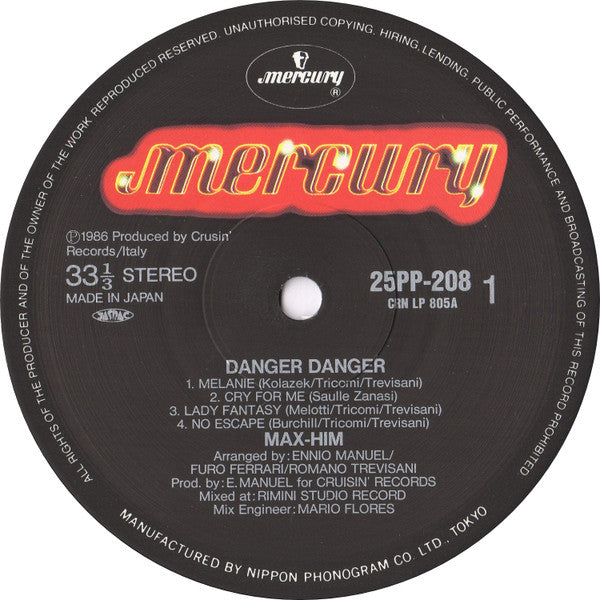 Max-Him - Danger Danger (Vinyl, LP, Album) Very Good Plus (VG+) / Very Good Plus (VG+)