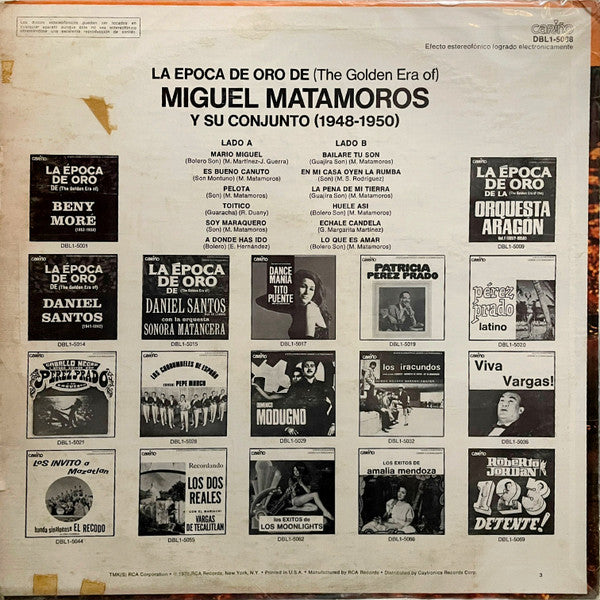 Conjunto Matamoros - La Epoca De Oro De (The Golden Era Of) Miguel Matamoros Y Su Conjunto (1948-1950) (Vinyl, LP, Stereo) Good Plus (G+) / Very Good (VG)