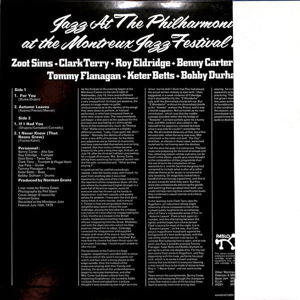 Various - JATP (Jazz At The Philharmonic At The Montreux Jazz Festival 1975) (Vinyl, LP, Album) Very Good Plus (VG+) / Very Good (VG)