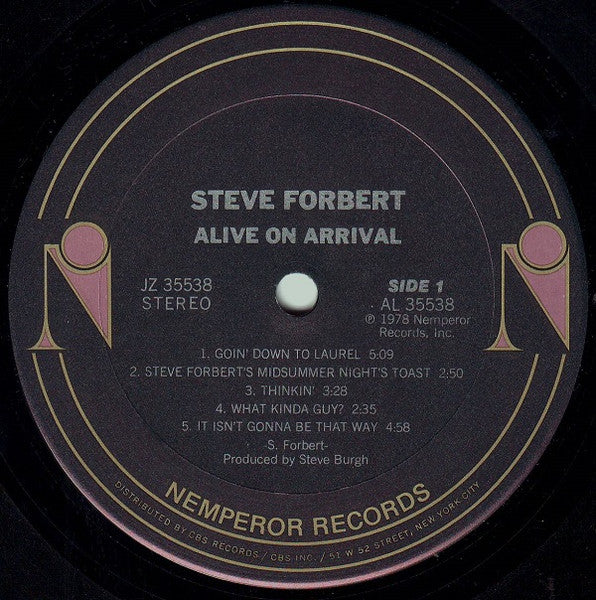 Steve Forbert - Alive On Arrival (Vinyl, LP, Album, Stereo) Very Good Plus (VG+) / Very Good Plus (VG+)