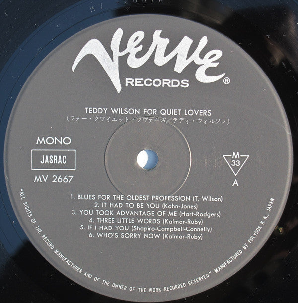 Teddy Wilson - For Quiet Lovers (Vinyl, LP, Album, Reissue, Mono) Very Good Plus (VG+) / Good Plus (G+)