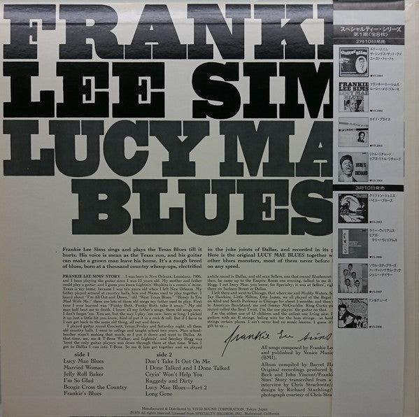 Frankie Lee Sims - Lucy Mae Blues (Vinyl, LP, Album, Reissue) Near Mint (NM or M-) / Good Plus (G+)