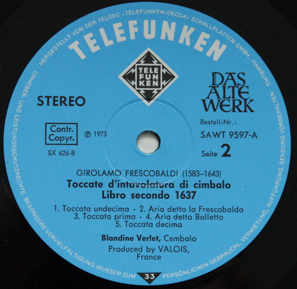 Girolamo Frescobaldi - Toccate Di Cimbalo (Vinyl, LP, Stereo) Very Good Plus (VG+) / Very Good Plus (VG+)