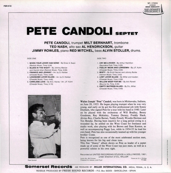 Pete Candoli Septet - Blues, When Your Lover Has Gone (Vinyl, LP, A...