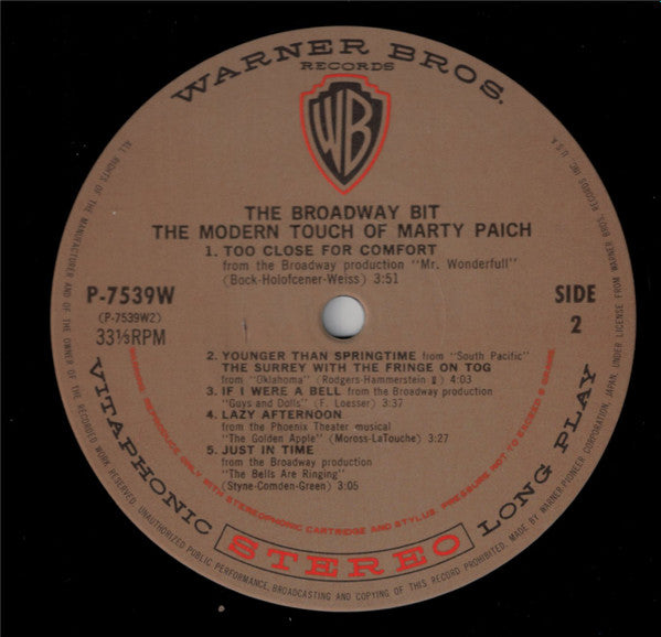 Marty Paich - The Modern Touch Of Marty Paich - The Broadway Bit (Vinyl, LP, Album, Reissue) Very Good (VG) / Very Good (VG)