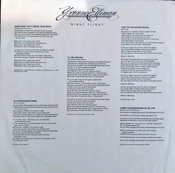Yvonne Elliman - Night Flight (Vinyl, LP, Album, Stereo) Very Good Plus (VG+) / Very Good (VG)
