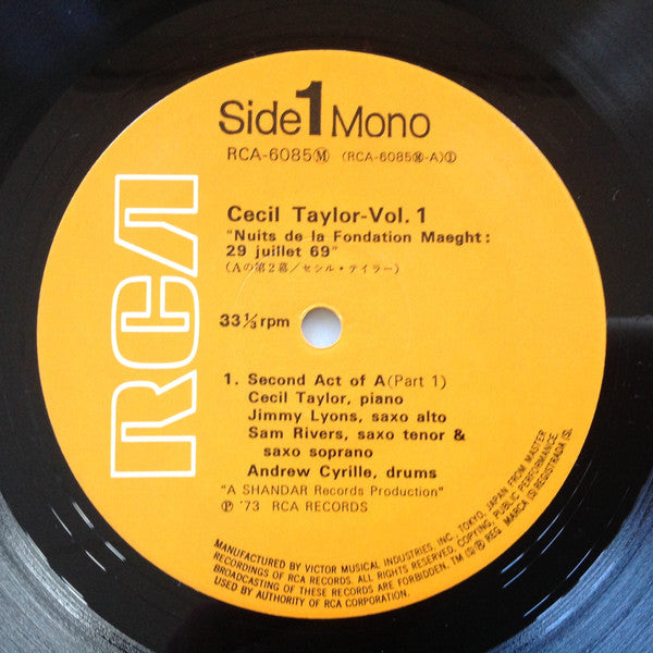 Cecil Taylor - Nuits De La Fondation Maeght Vol. 1 (Vinyl, LP, Album, Mono) Very Good Plus (VG+) / Very Good (VG)