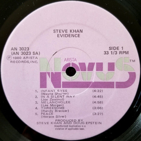 Steve Khan - Evidence (Vinyl, LP, Album) Very Good (VG) / Good (G)