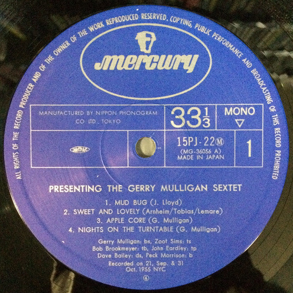 Gerry Mulligan And His Sextet - Presenting The Gerry Mulligan Sextet (Vinyl, LP, Album, Reissue, Mono) Very Good (VG) / Very Good (VG)