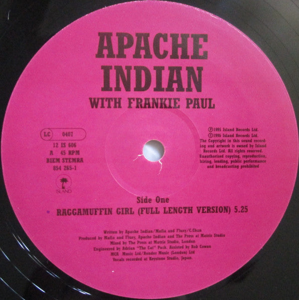 Apache Indian - Raggamuffin Girl (Vinyl, 12") Very Good Plus (VG+) / Very Good (VG)