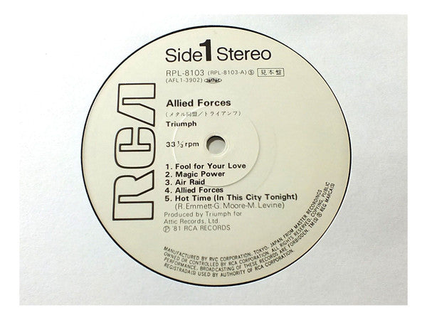 Triumph (2) - Allied Forces (Vinyl, LP, Album, Promo) Very Good Plus (VG+) / Very Good Plus (VG+)