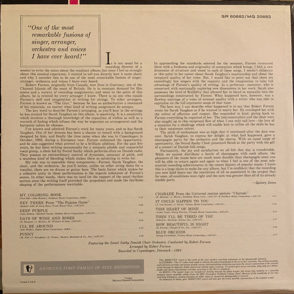Sarah Vaughan - Vaughan With Voices (Vinyl, LP, Album, Stereo) Very Good Plus (VG+) / Good Plus (G+)