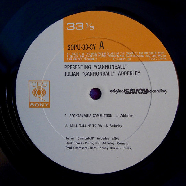 Cannonball Adderley - Presenting "Cannonball" (Vinyl, LP, Album, Reissue, Mono) Very Good (VG) / Very Good (VG)