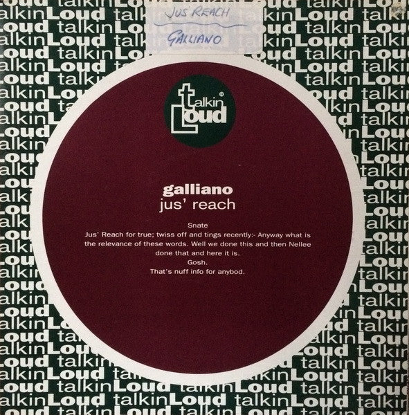 Galliano - Jus' Reach (Vinyl, 12", 45 RPM, Promo) Very Good Plus (VG+) / Very Good (VG)