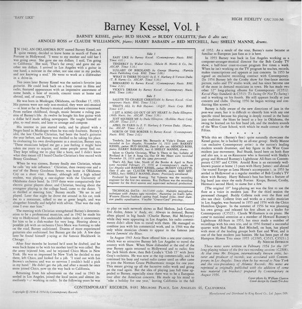 Barney Kessel - 'Easy Like' Barney Kessel Volume 1 (Vinyl, LP, Album, Reissue) Very Good Plus (VG+) / Very Good Plus (VG+)