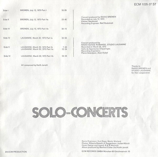 Keith Jarrett - Solo Concerts: Bremen / Lausanne (3xVinyl, Box Set, LP, Album, Stereo) Near Mint (NM or M-) / Near Mint (NM or M-)