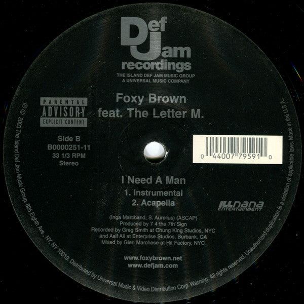 Foxy Brown - I Need A Man (Vinyl, 12", 33 ⅓ RPM) Very Good Plus (VG+) / Very Good Plus (VG+)