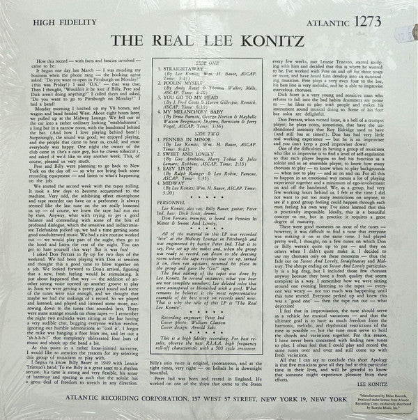 Lee Konitz - The Real Lee Konitz (Vinyl, LP, Album, Reissue, Mono) Near Mint (NM or M-) / Near Mint (NM or M-)