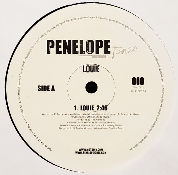 Penelope Jones - Louie (Vinyl, 12", Single, Promo) Very Good Plus (VG+) / Very Good Plus (VG+)
