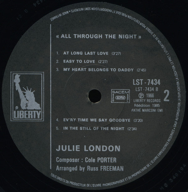 Julie London - All Through The Night (Vinyl, LP, Album, Reissue, Stereo) Very Good (VG) / Very Good Plus (VG+)