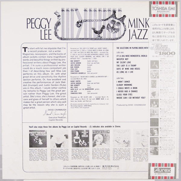 Peggy Lee - Mink Jazz (Vinyl, LP, Album, Stereo) Very Good Plus (VG+) / Very Good (VG)