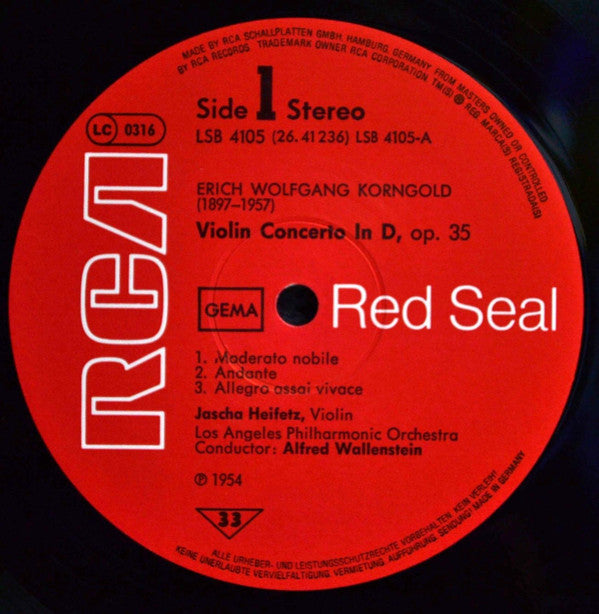Jascha Heifetz - Violin Concerto In D / Scottish Fantasy (Vinyl, LP, Compilation, Stereo) Very Good Plus (VG+) / Very Good Plus (VG+)