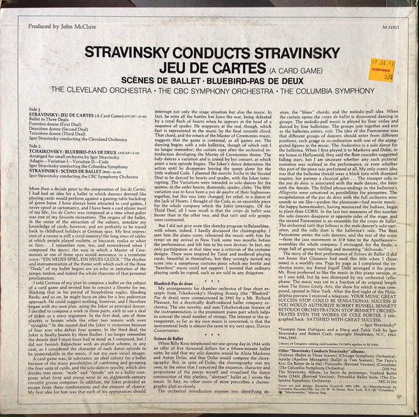 Igor Stravinsky - Stravinsky Conducts Stravinsky: Jeu De Cartes (A Card Game) • Scènes De Ballet • Bluebird-Pas De Deux (Vinyl, LP, Album, Reissue, Stereo) Very Good (VG) / Fair (F)