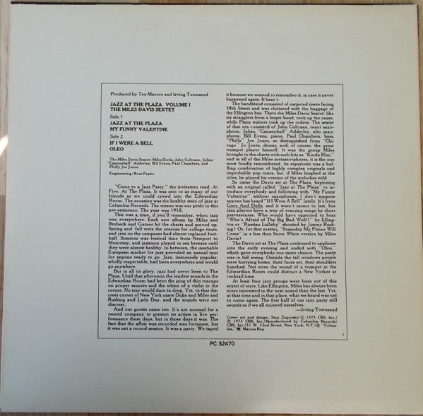 The Miles Davis Sextet - Jazz At The Plaza Volume 1 (Vinyl, LP, Album, Reissue) Very Good (VG) / Poor (P)
