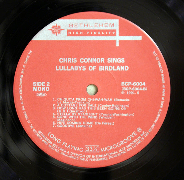Chris Connor - Sings Lullabys Of Birdland (Vinyl, LP, Album, Reissue, Mono) Very Good Plus (VG+) / Very Good Plus (VG+)