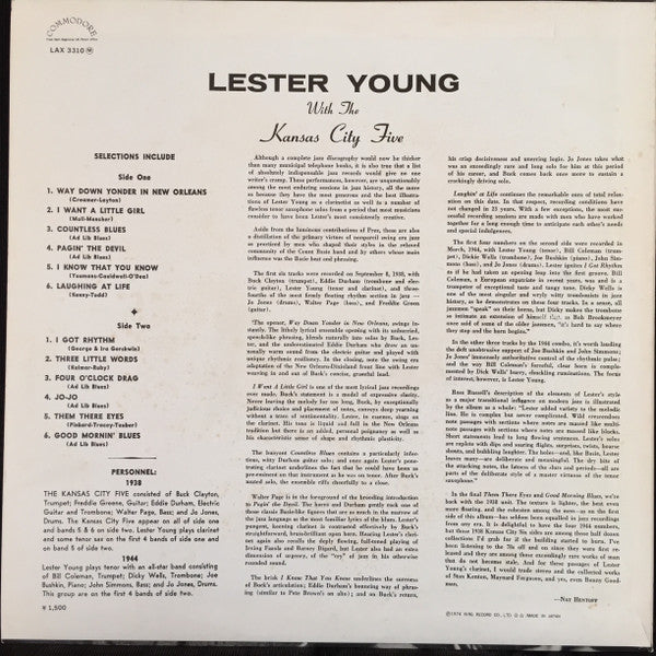 Lester Young - Lester Young With The Kansas City Five (Vinyl, LP, Compilation, Mono) Very Good Plus (VG+) / Very Good Plus (VG+)