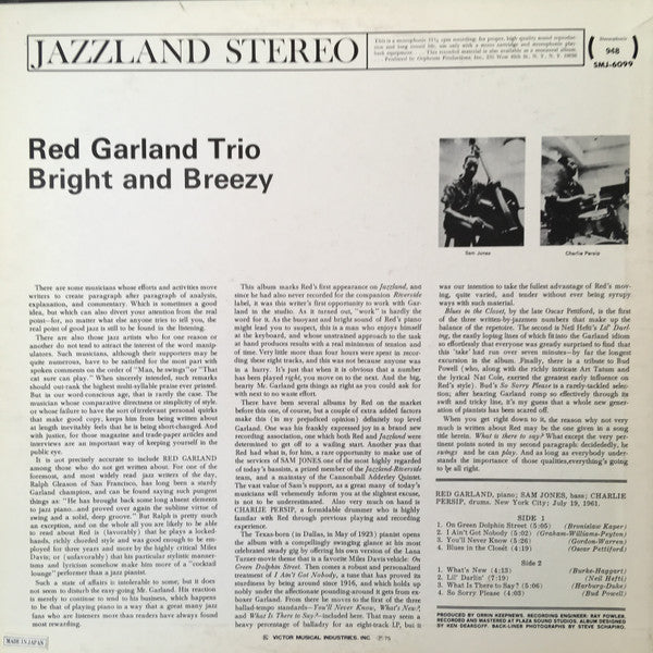 The Red Garland Trio - Bright And Breezy (Vinyl, LP, Album, Reissue...