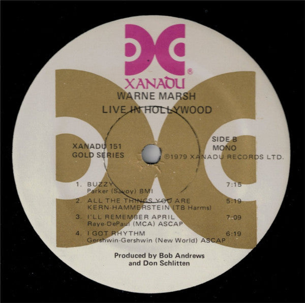 Warne Marsh - Live In Hollywood (Vinyl, LP, Album, Reissue, Remastered) Very Good (VG) / Very Good (VG)