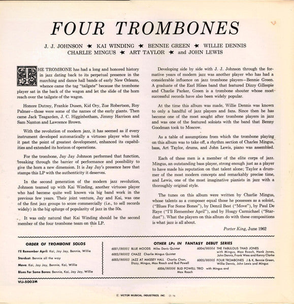 The Four Trombones - Four Trombones Vol. 1 (Vinyl, LP, Compilation, Limited Edition, Reissue, Mono) Very Good Plus (VG+) / Very Good Plus (VG+)