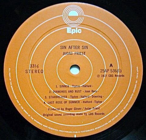 Judas Priest - Sin After Sin = 背信の門 (Vinyl, LP, Album) Very Good Plus (VG+) / Very Good Plus (VG+)