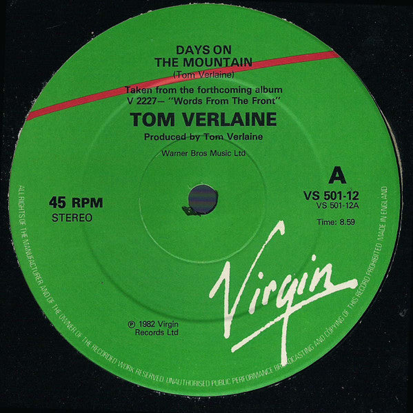 Tom Verlaine - Days On The Mountain (Vinyl, 12", 45 RPM, Single, Stereo) Very Good Plus (VG+) / Very Good Plus (VG+)