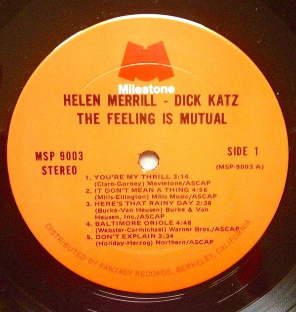Helen Merrill - The Feeling Is Mutual (Vinyl, LP, Album, Reissue) Very Good (VG) / Good Plus (G+)