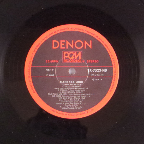 Tommy Flanagan - Alone Too Long (Vinyl, LP, Album) Very Good Plus (VG+) / Very Good Plus (VG+)