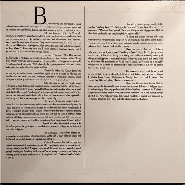 Bob James - One (Vinyl, LP, Album, Stereo) Very Good (VG) / Very Good (VG)