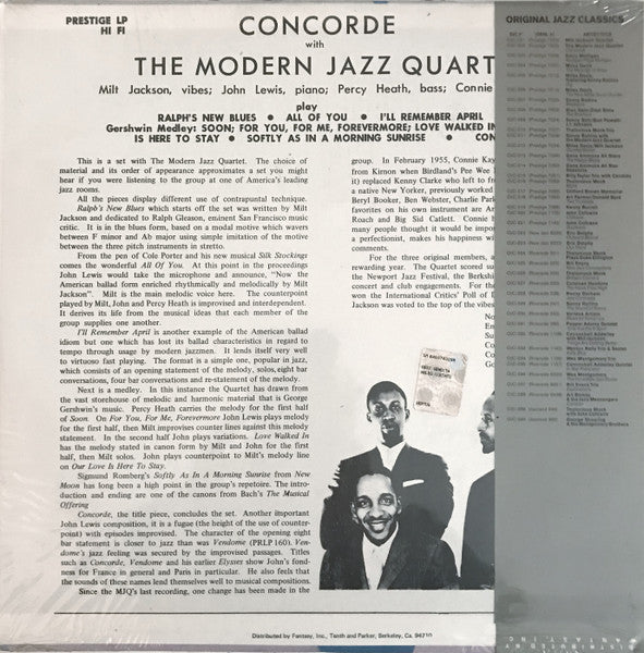 The Modern Jazz Quartet - Concorde (Vinyl, LP, Album, Reissue, Mono) Very Good (VG) / Very Good Plus (VG+)