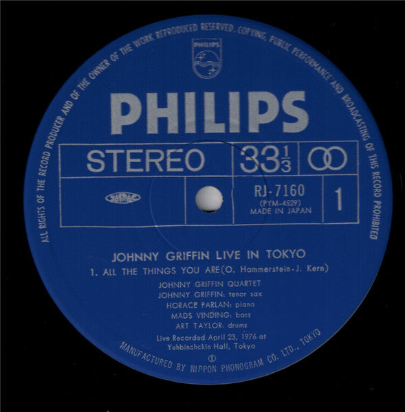 Johnny Griffin - Live In Tokyo (Vinyl, LP) Very Good (VG) / Very Good (VG)