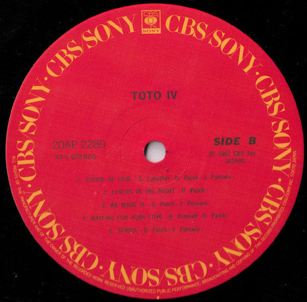 Toto - Toto IV (Vinyl, LP, Album, Stereo) Very Good Plus (VG+) / Very Good (VG)